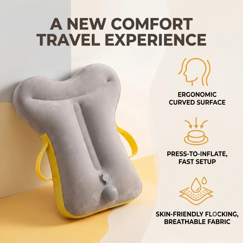 Press Inflatable Travel Pillow – Neck Protection U-Shape Pillow, Multifunctional Nap Pillow for Flight, Car, Office