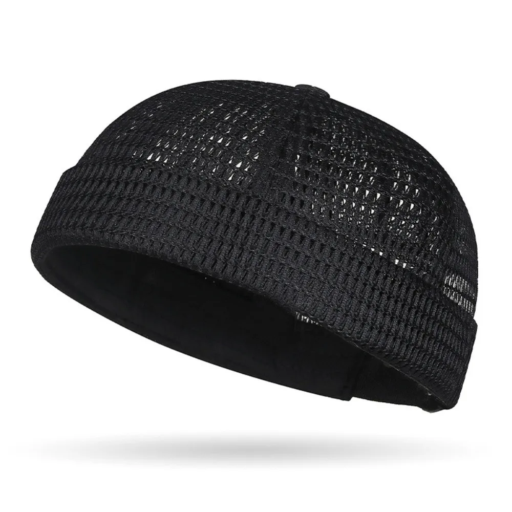 Fashion Ultra-Light Mesh Breathable Hat Adjustable Casual Brimless Melon Skin Hat Solid Color Short Hat Beanies Hat Streetwear