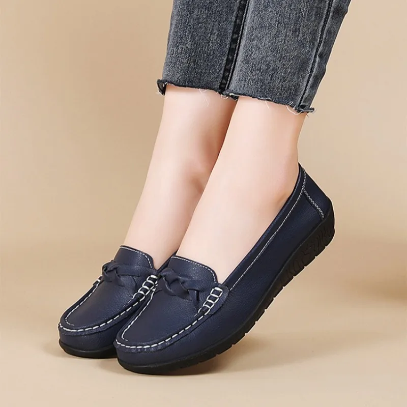 Women Loafers Luxury Cowhide Casual Shoes Slip on Oxford Shoes Nurse Shoes for Women Moccasins Soft Leather Flats Zapatos Mujer