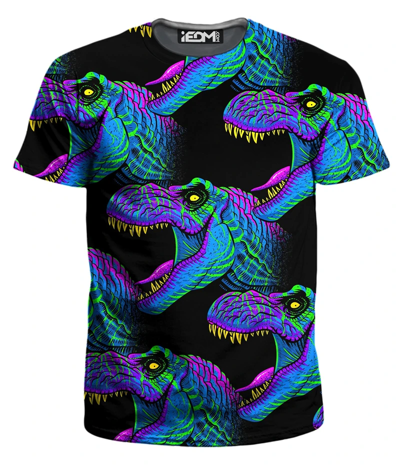 Coloured Dinosaur Pattern T-Shirt Men Fashion Personalised 3D Printed T-Shirt for Kids Summer Popular Outdoor Loose Clothing Top