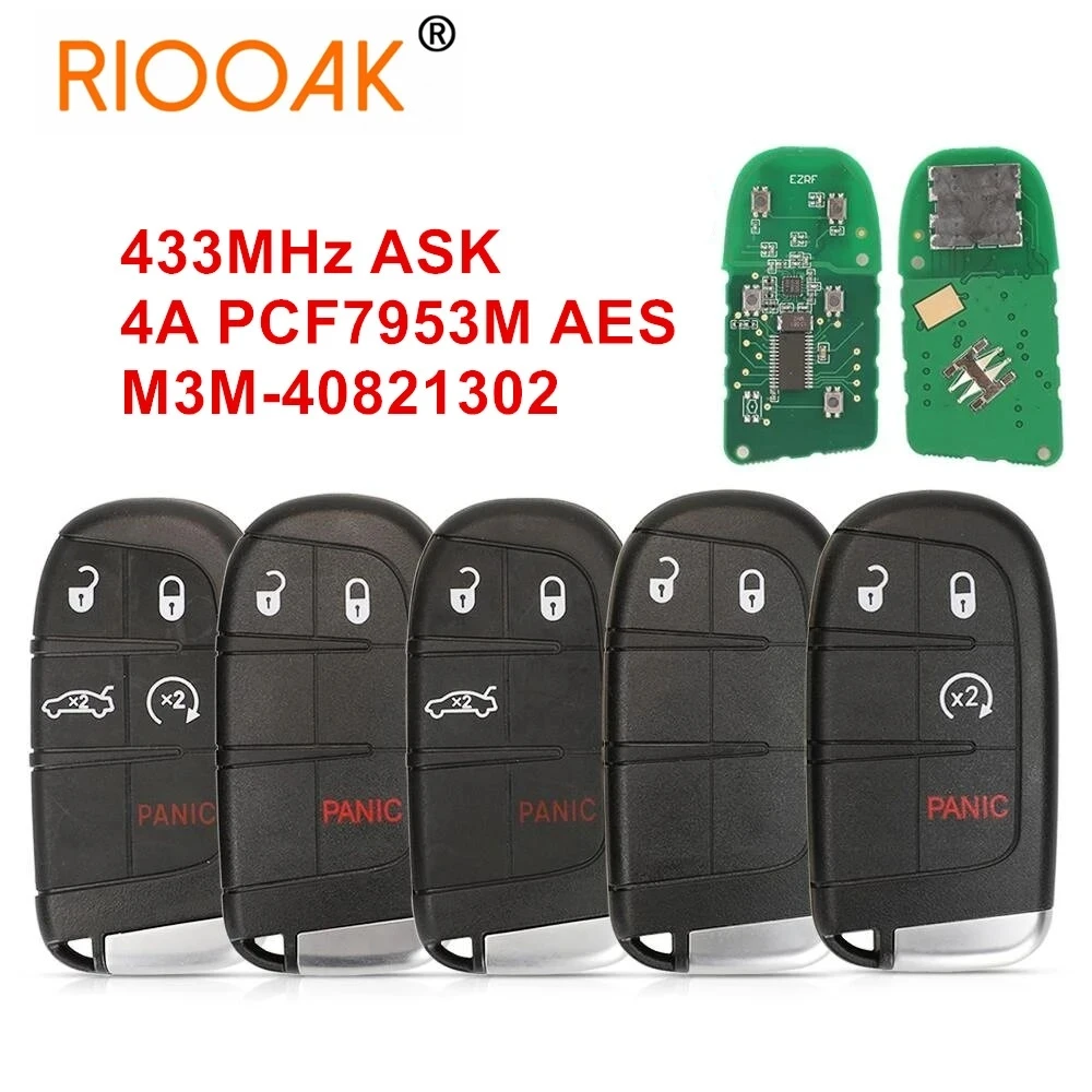 

433Mhz 4A PCF7953M AES Chip 2/3/4/5 BTN Remote Smart Key for Chrysler 200 300 Dodge Charger Challenger 2019+ Fob M3M-40821302