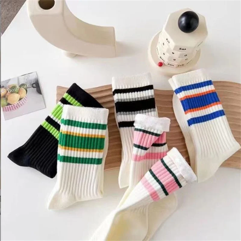 

Women's Socks Cute Harajuku Warm Sock Simple Colorful Striped Short Sock Fashion Spring Autumn Women Mid Length Socks 5 Pairs