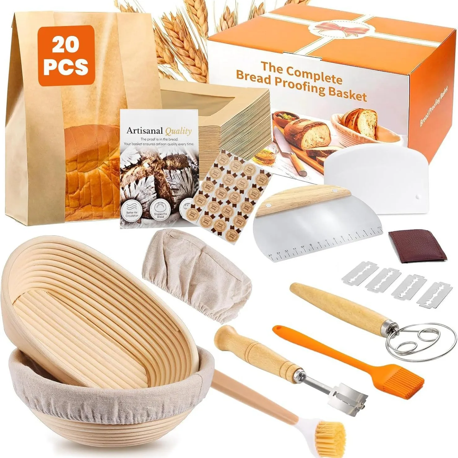 

Bread Set include 9 Inch Banneton Baskets, Basket Covers,Metal Scraper,Plastic Scraper, Scoring Lame Baking Supplies