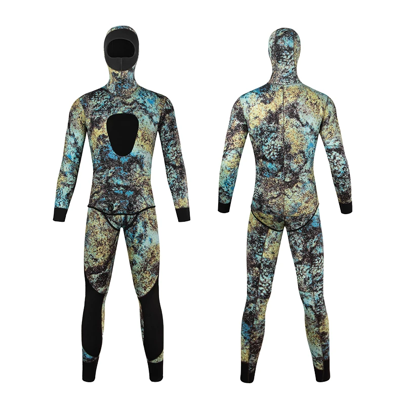 Men\'s Camouflage wetsuit Long Sleeve Fission Hooded 2 Pieces Of Neoprene Submersible For Men Keep Warm Waterproof Diving Suit