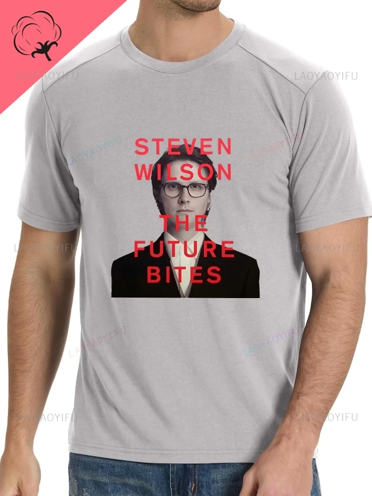 قميص مغني بريطاني عتيق ستيفن ويلسون بأكمام قصيرة مناسب لكل من الرجال والنساء، مصنوع من نسيج القطن. #6