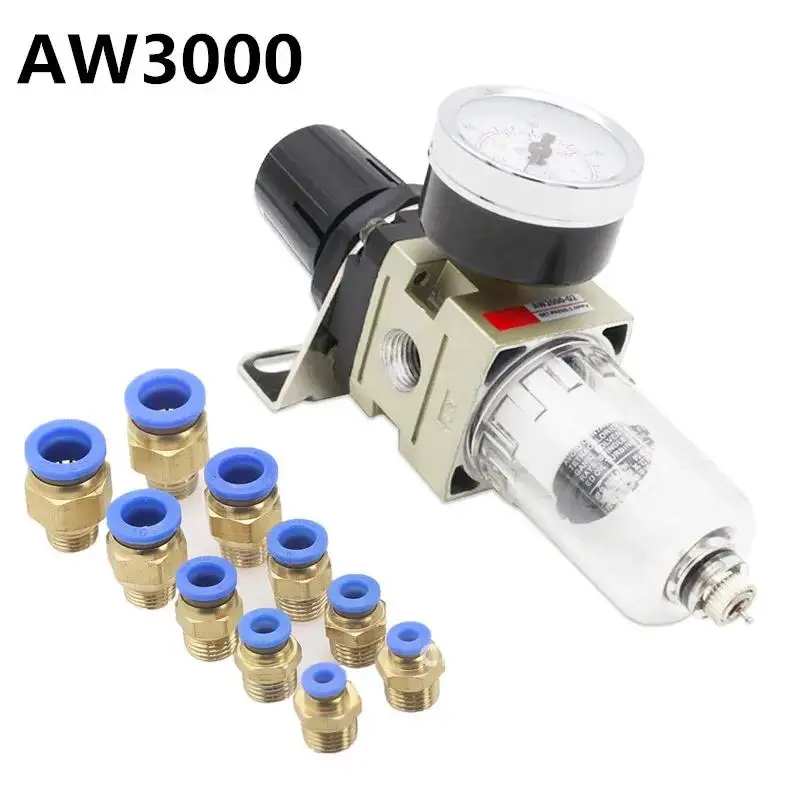 AW2000-02 Pneumatic 1/4 BSP Air Filter Pressure Regulator Combo Piggyback, Air Tool Compressor Filter with Gauge