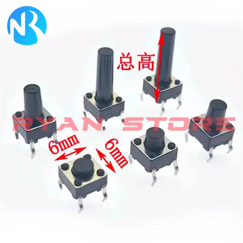 10 kinds 200PCS 6*6 Tact Switch Tactile Push Button Switch Kit Height: 4.3MM~13MM DIP 4P Micro Switch 6x6 Key Switch 6*6*5 6X6X7