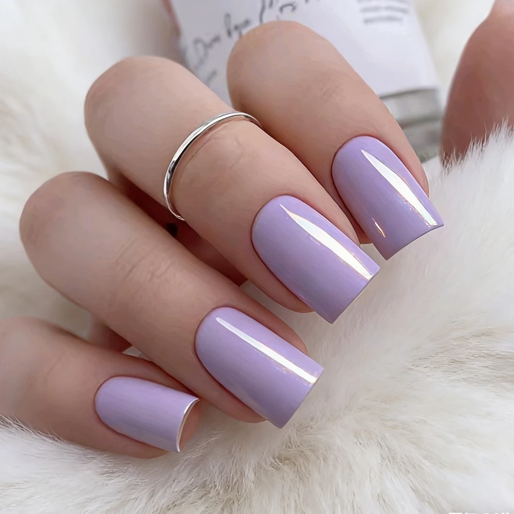 

48Pcs Glossy Purple Fake Nails With Glue Acrylic Press On Nail DIY Long Square Shaped Full Cover Finger Tips Manicure Accessory