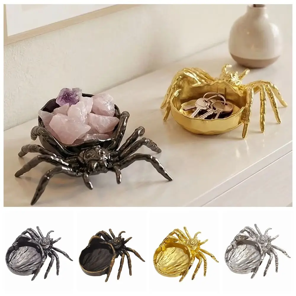 Zinc Alloy Spider Figurine Tray Eight Legs Craft Decoration Crystal Ball Stand Spider Shape Tabletop Decor Home Decor