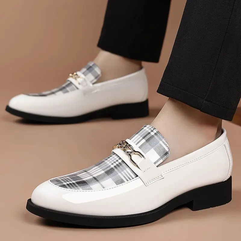

Men's Pointed Toe Patent Leather Loafers Plus Size Glossy Elevator Shoes Business Formal Dress Shoes with Height Increase Trendy