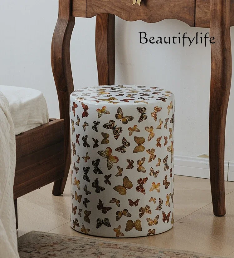 

French Chinese style bedroom dressing stool entry door porch shoe changing stool designer fashion