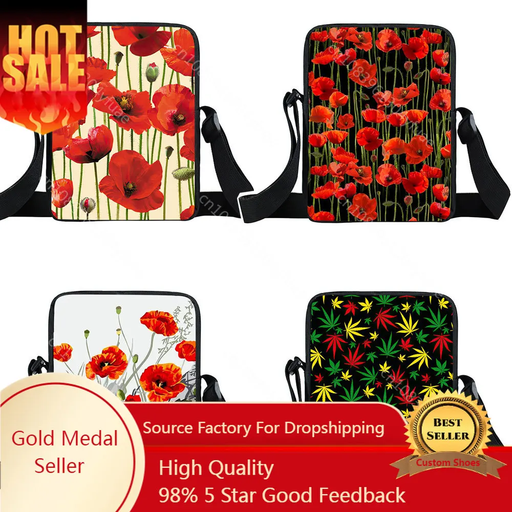 Beautiful Red Poppy Flower Crossbody Bags Women Handbag Casual Totes Phone Purse Holder Ladies Shoulder Bags for Travel Bookbag