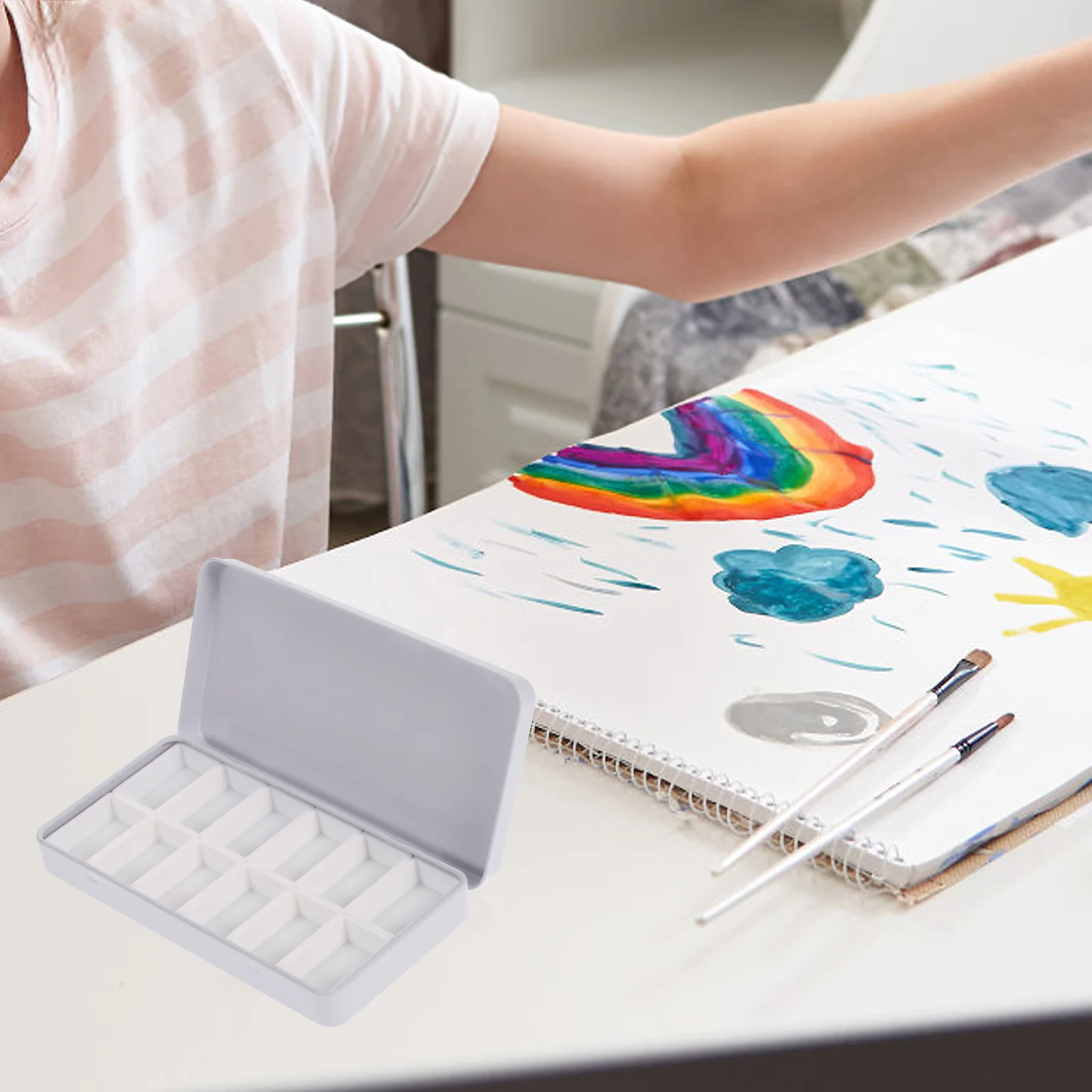 

1Set Watercolor Tin Empty Iron Paint Box Rectangular Shape Lightweight Plastic Pans Portable Art Palette Storage