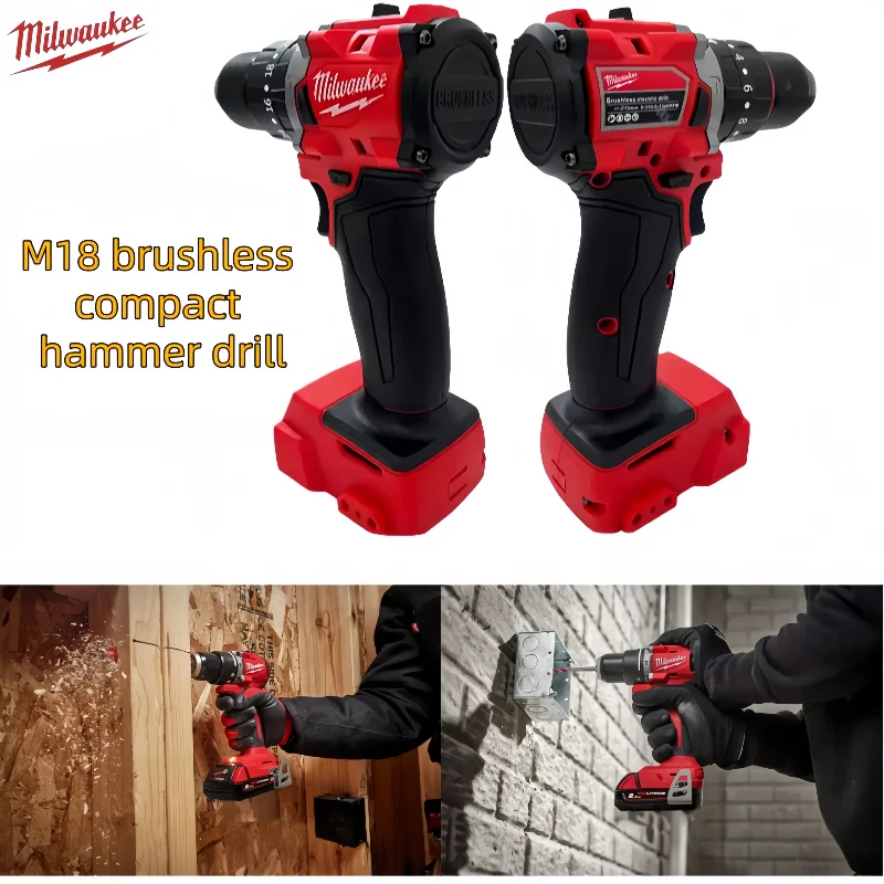 

Milwaukee M18 Brushless compact hammer drill with powerful power and precise control, home decoration, metal wood drilling.