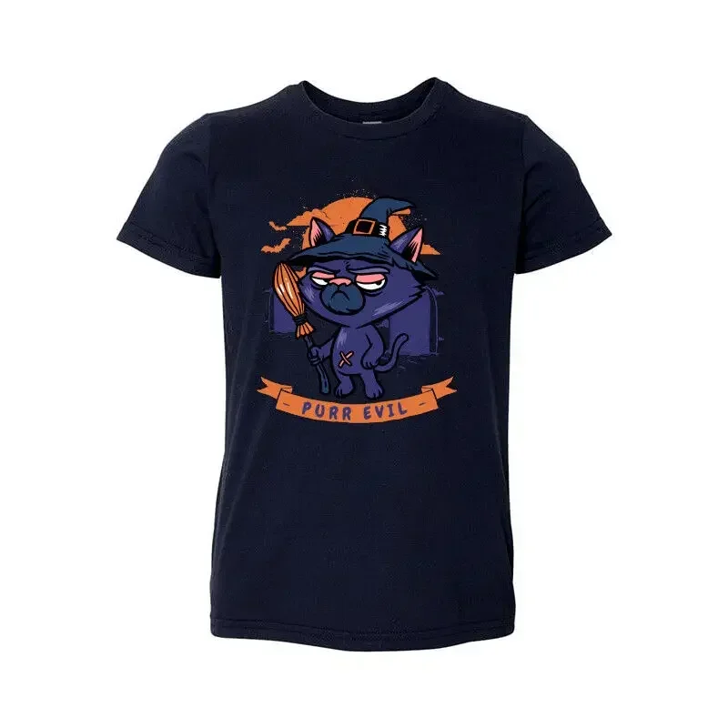 UNISEX  Adults HALLOWEEN Funny Cat Witch Purr Evil Cotton Graphic T-Shirt