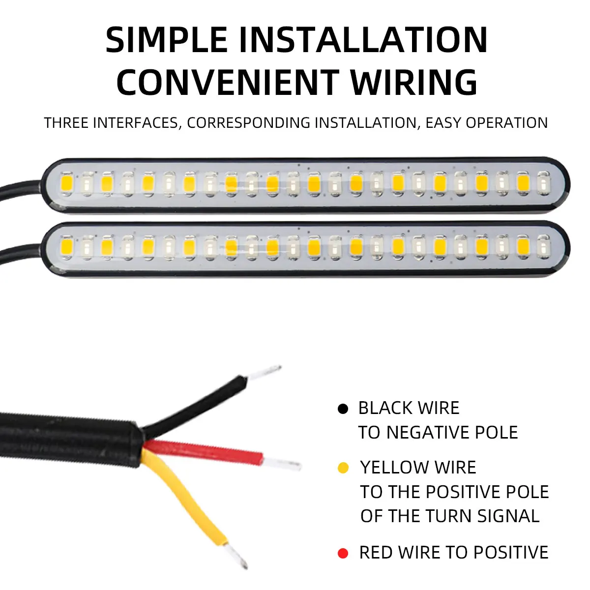 1 Pair LED Dual Color Motorcycle License Plate Lamp Bar Strip Flowing Turn Signal Indicators Constantly On Tail Brake Stop Light