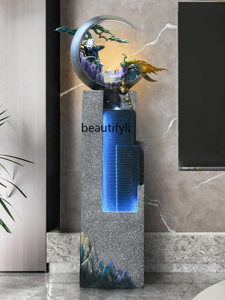 

zxqNew Chinese Style Light Luxury Water Resin Imitating Stone Fountain Decoration Hallway Floor Waterscape TV Cabinet