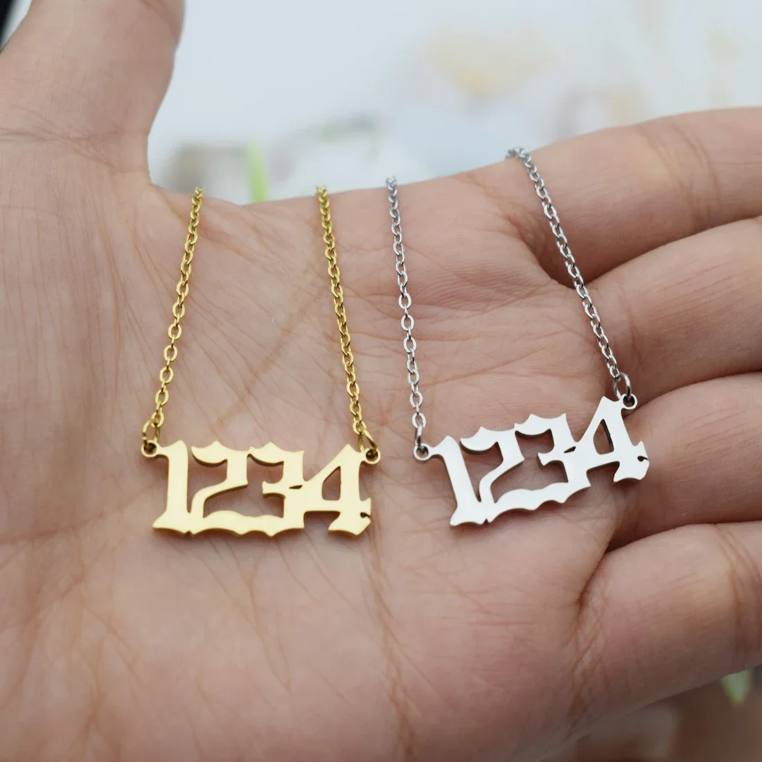 Angel Number Necklace Choker Chain 1234 111 222 333 444 777 Necklace Stainless Steel Pendant Lucky Number Birthday Gift BFF image 2