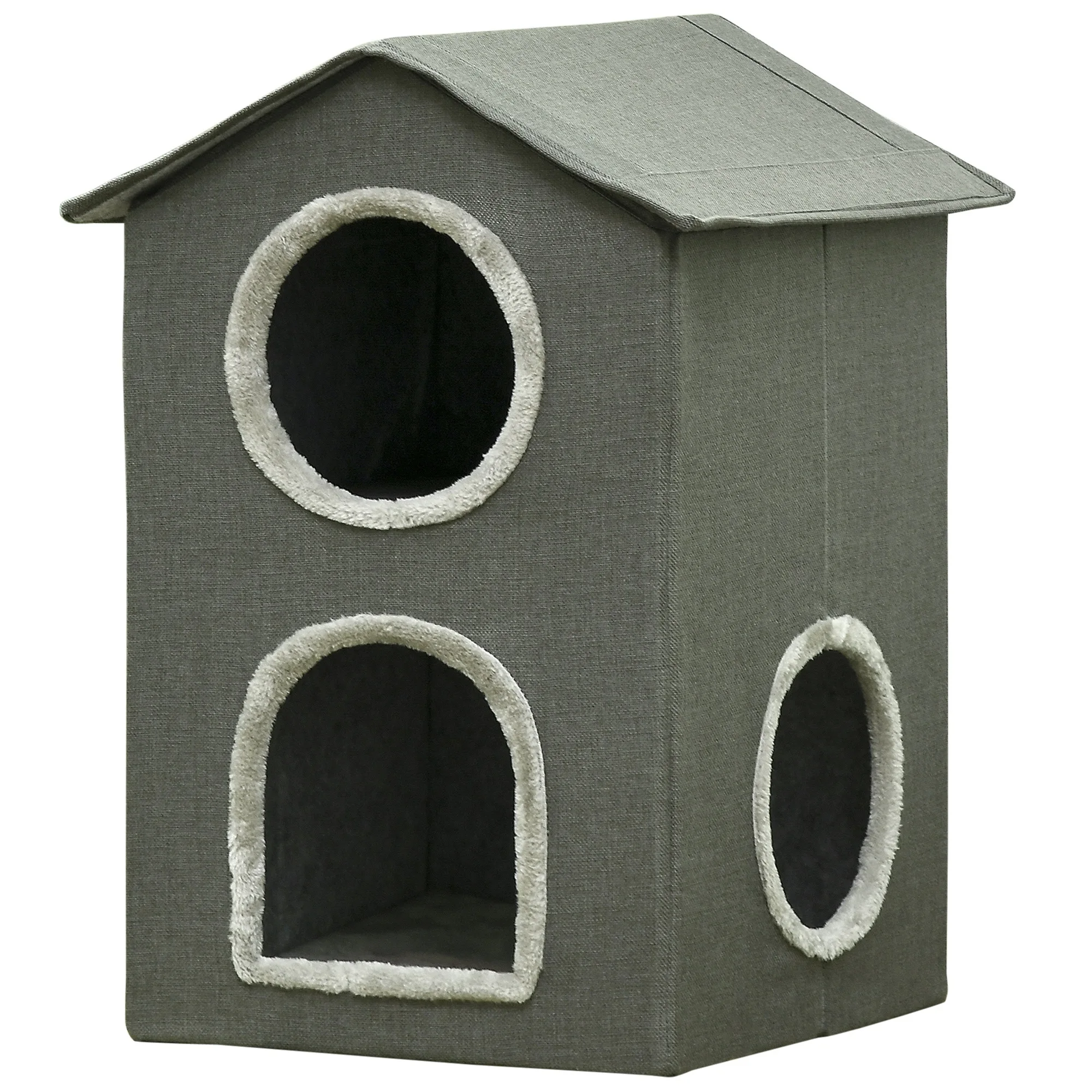 2-Tier Kattenhuis Pawhut Met Wasbare Kussens 42X46X59,5 Cm Grijs