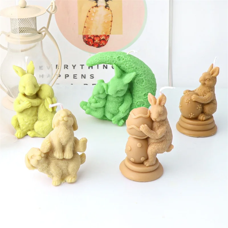 Umarmen Kaninchen Silikon Kerze Form Zurück Jump Form Form DIY Paar Kaninchen Ostern Handgemachte Seife Kerze Machen Liefert Geschenke