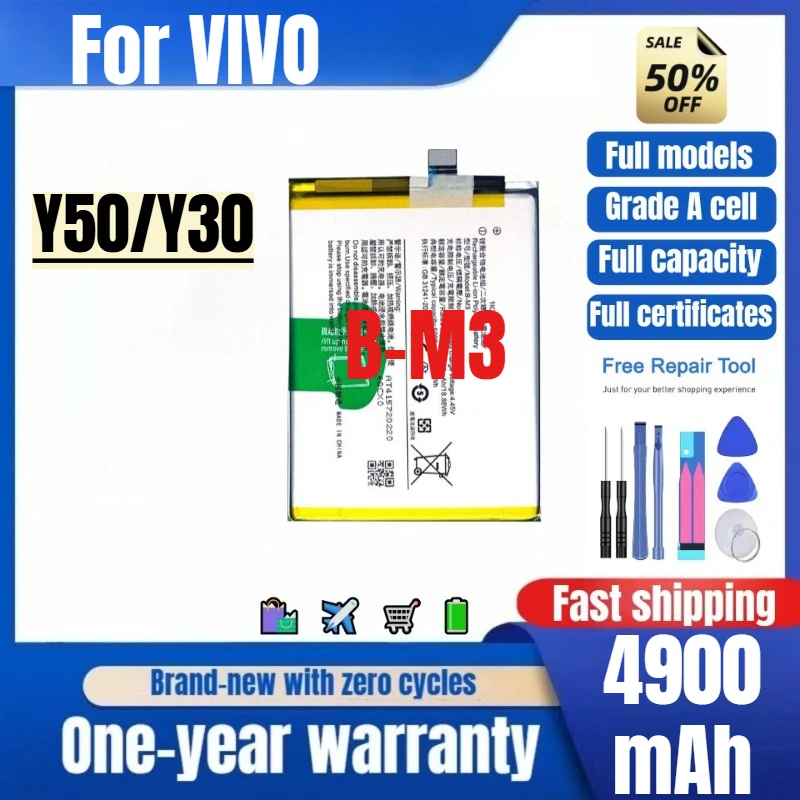 

B-M3 for VIVO Y50/Y30 Mobile Phone Battery 0Cycle High Quality High Capacity Battery Replacement Bateria Grade A Cell with Tools