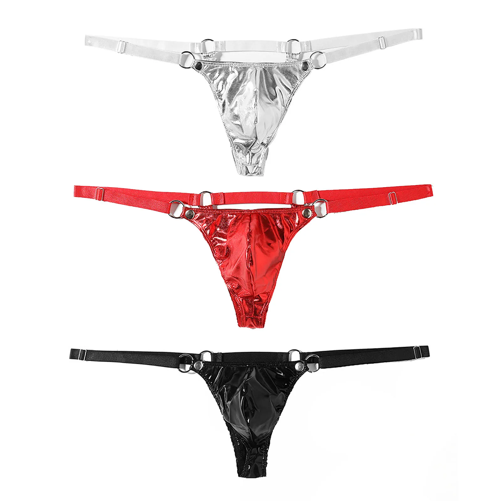 

Men Metallic Shiny G-string Briefs Low Rise Bulge Pouch Open Butt Thongs Jockstraps Underwear Nightclub Dating Night Nightwear