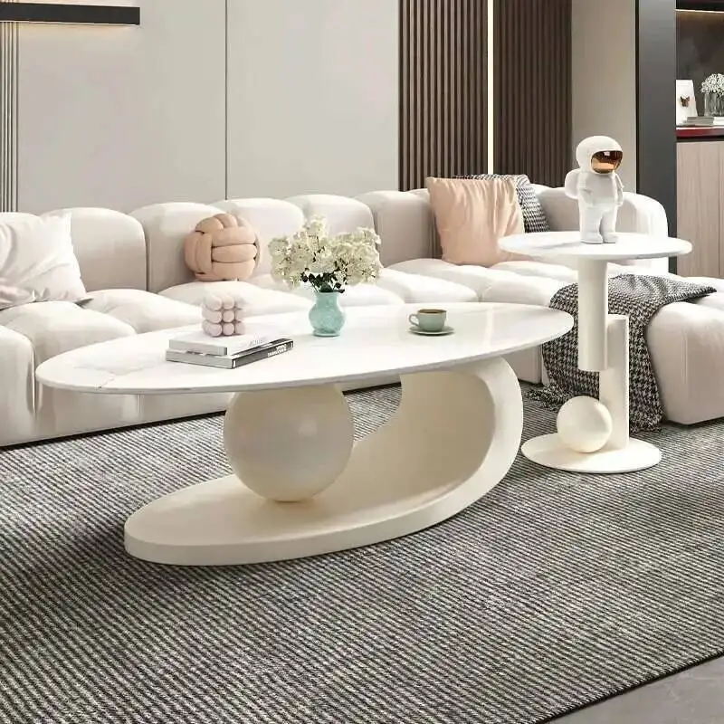 

Coffee Oval Clear Tables Modern Aesthetic Design Metal Hotel White Nordic Coffee Table Living Room Low Mesa Furniture For Home