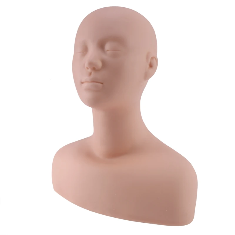 ●Professional Head Shoulder Exercise Bone Silicone Manikin For Makeup Extension Eyelash & Massage Exercise-ABFB