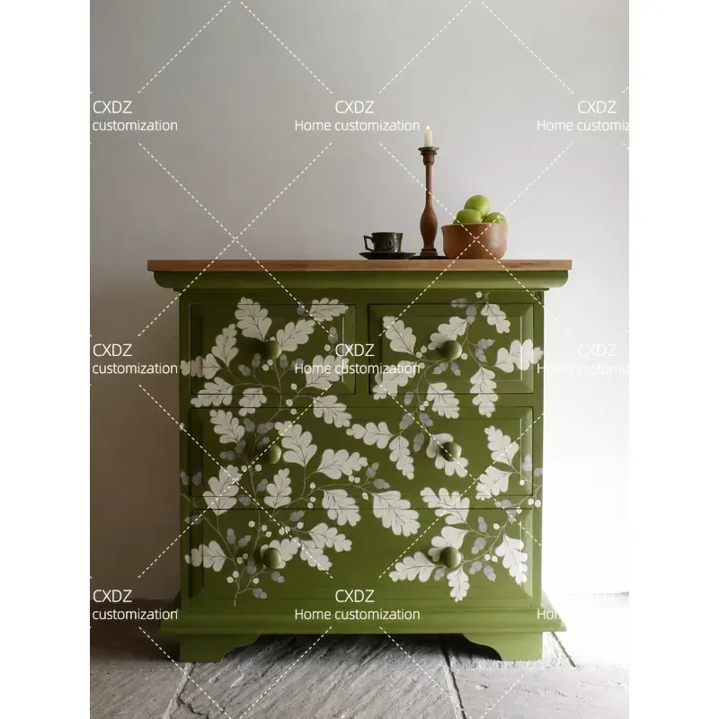 Solid Wood Retro Hand Painted Side Cabinet Modern Simple Storage Locker Living Room Dining Furniture Customization