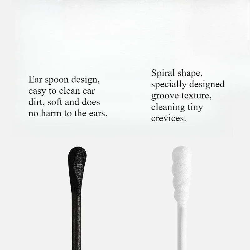 100 Pieces Black Spiral Ear Pick Cotton Swabs 2 in 1 Double Headed Disposable Hygienic Cotton Buds for Ear Cleaning