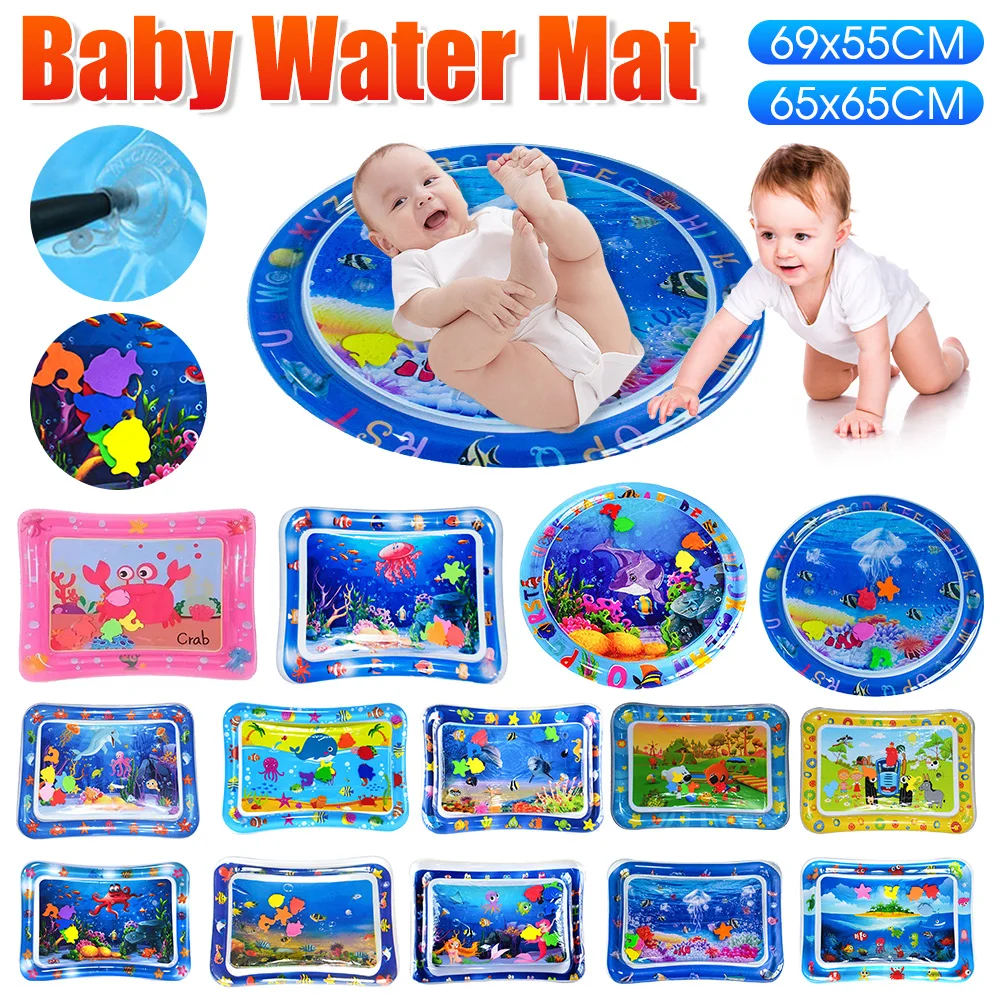 Tummy Time Water Mat Marine Animal Water Mat PVC Baby Water Play Mat for Infants Toddlers Sensory Activity Inflatable Water Mat