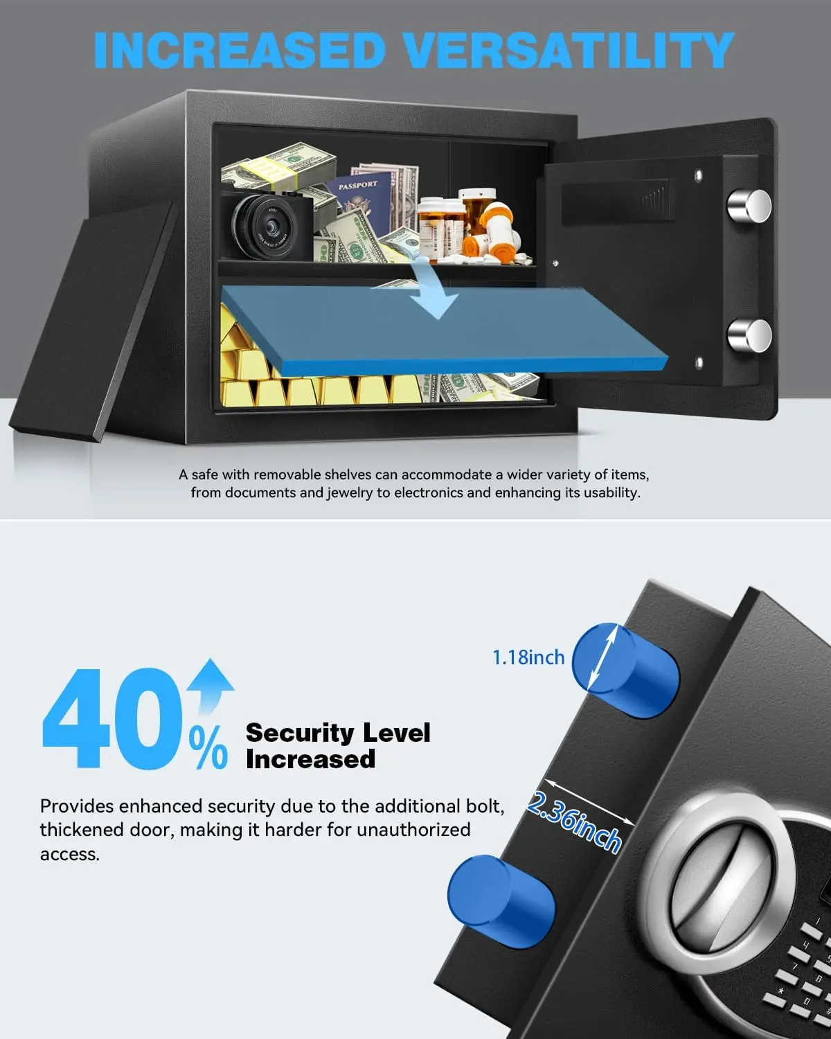 1.8 Cu Ft Fireproof Waterproof Safe Box with Digital Keypad, Anti-Theft Alarm for Valuables and Documents