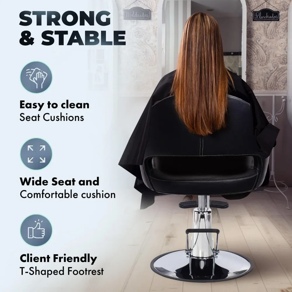 Modern Styling Chair for Salons, Durable Brushed Chrome Armrests, Intricate Stitch Pattern, Easy to Clean, Stainless-Steel Base