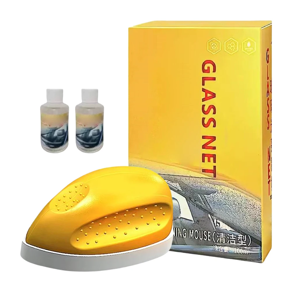 Car Glass Oil Film Remover Brush with Refill Liquid Glass Oil Film Remover Strong Oil Film Removal Auto Glass Cleaning Mouse