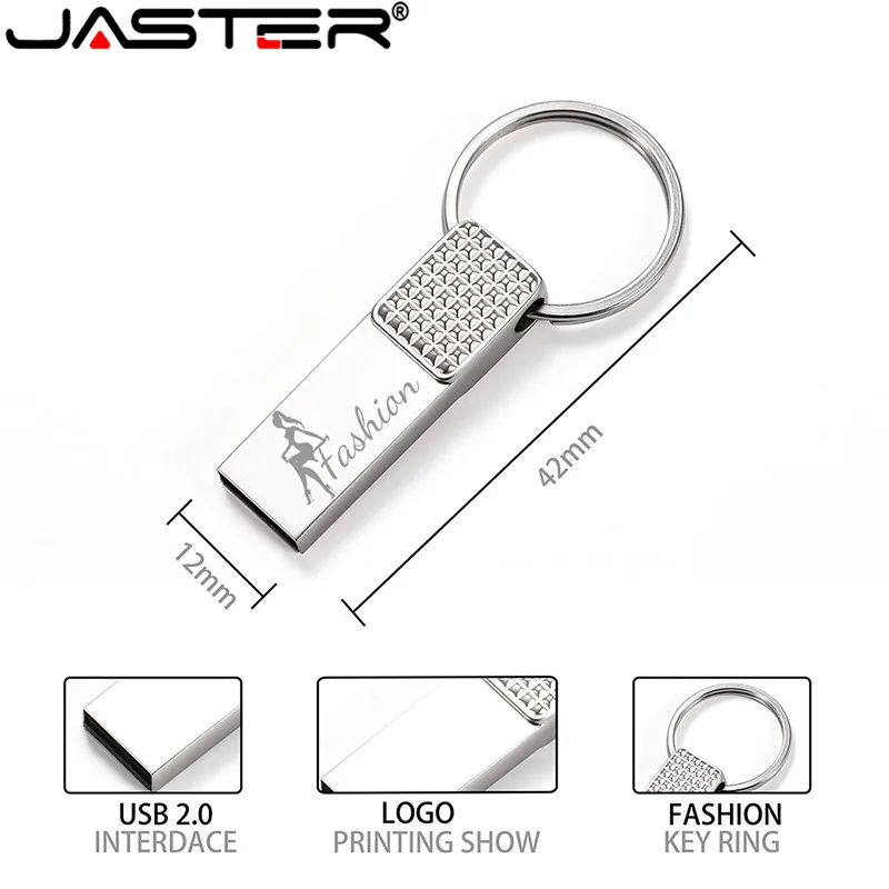 

JASTER Metal Silver USB 2.0 Flash Drive 64GB 32GB Free customized logo Pen drive 16GB Memory stick Creative Business gift U disk