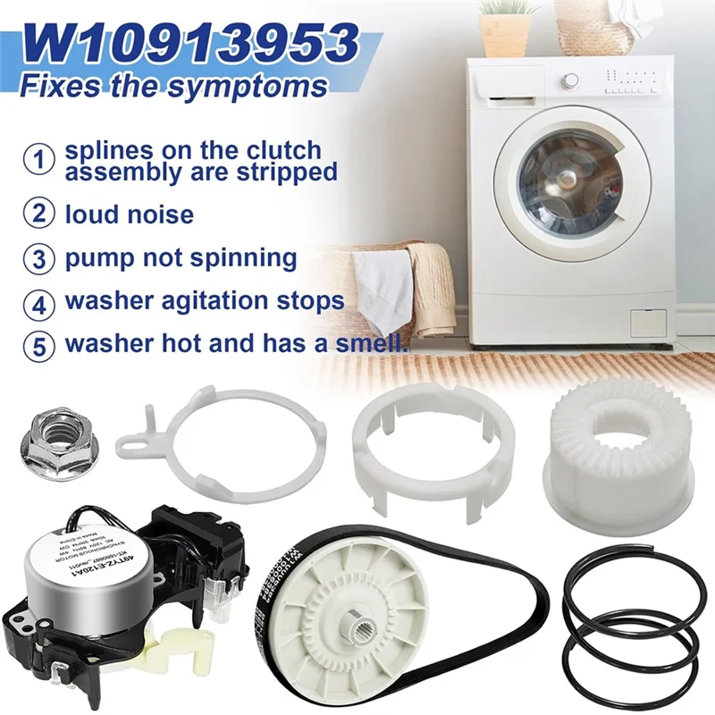مشغل تحويل الغسالة ABGE W10913953 مع قابض البكرة W10721967 وحزام القيادة W10006384 عدة لدوامة Kenmore Maytag