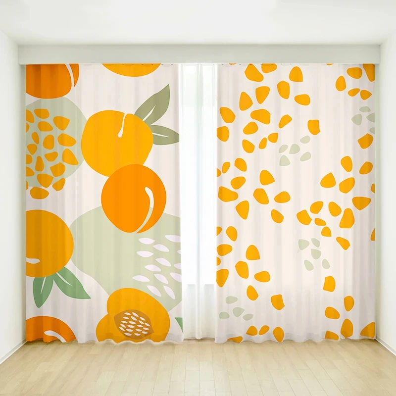 Cartoon Orange Pear Fruit Simple Creative Bedroom Curtains Flower Girls Room Study Window High Shading Curtain Refreshing Style