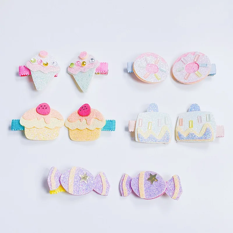 12Sets Glitter Cupcake Icecream Doughnut Candy Cookie Hairpins Cartoon Barrettes Boutique Hair Accessories Fashion Headwear