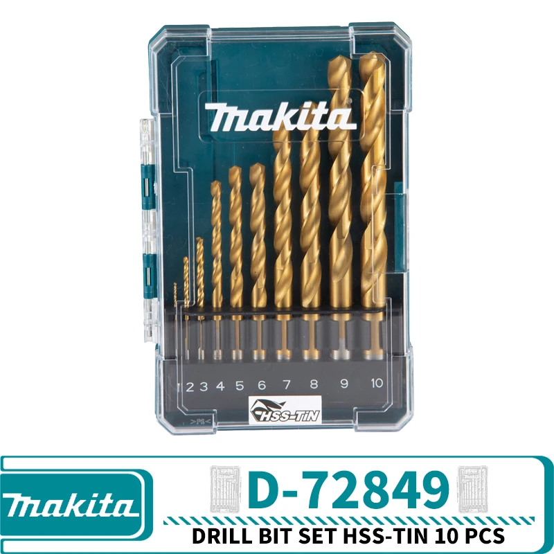 Makita D-72849 Drill Bit Set Hss-Tin 10 Pcs Power Tool Accessories