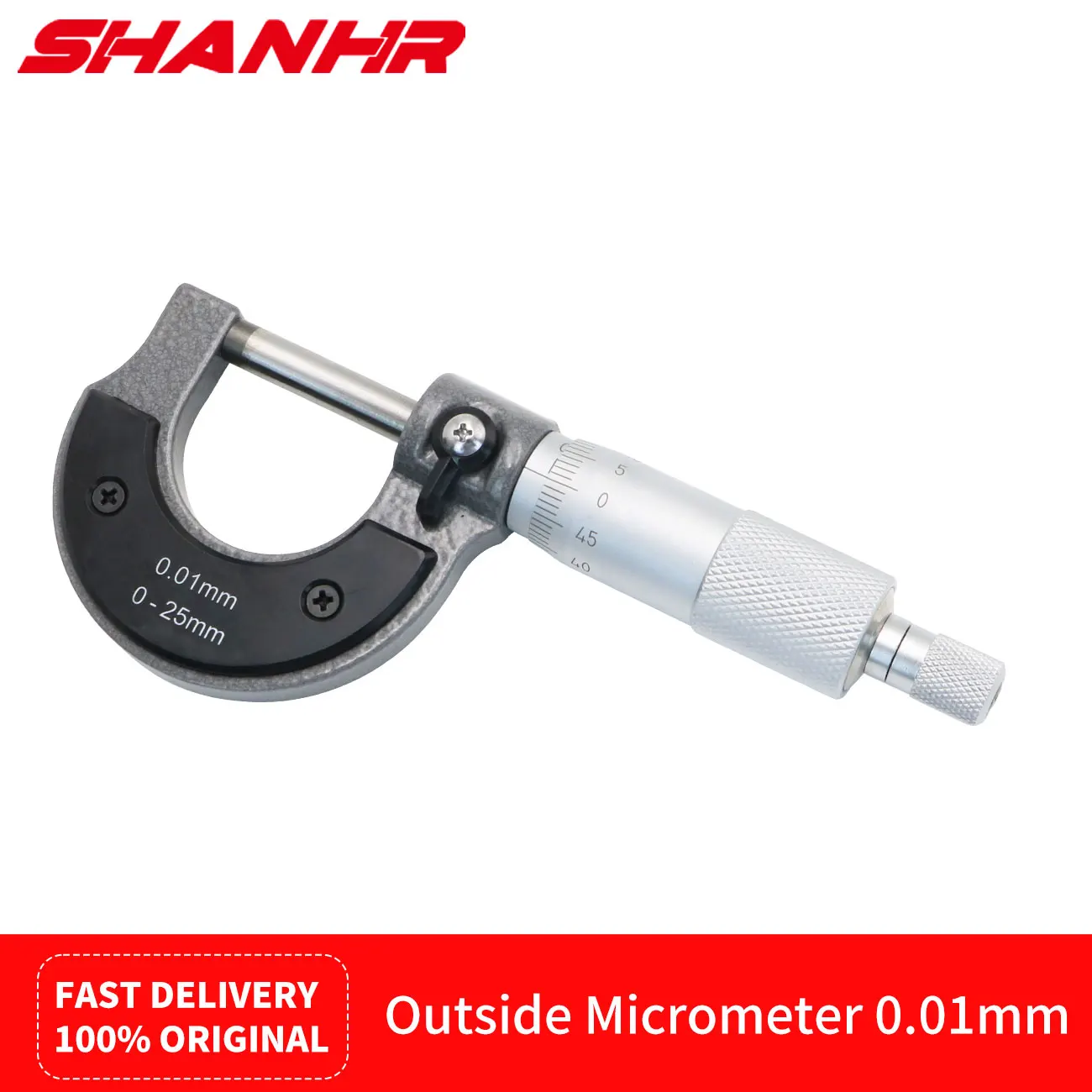 SHANHR Precise Gauge Micrometer 0-25mm 0.01mm Outside Metric Caliper Measurement Micrometer Tool