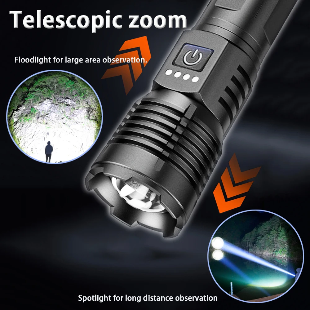 P90 High Power LED Flashlight Torch Light Rechargeable Waterproof Portable Lantern Spotlight Tactical Flashlights