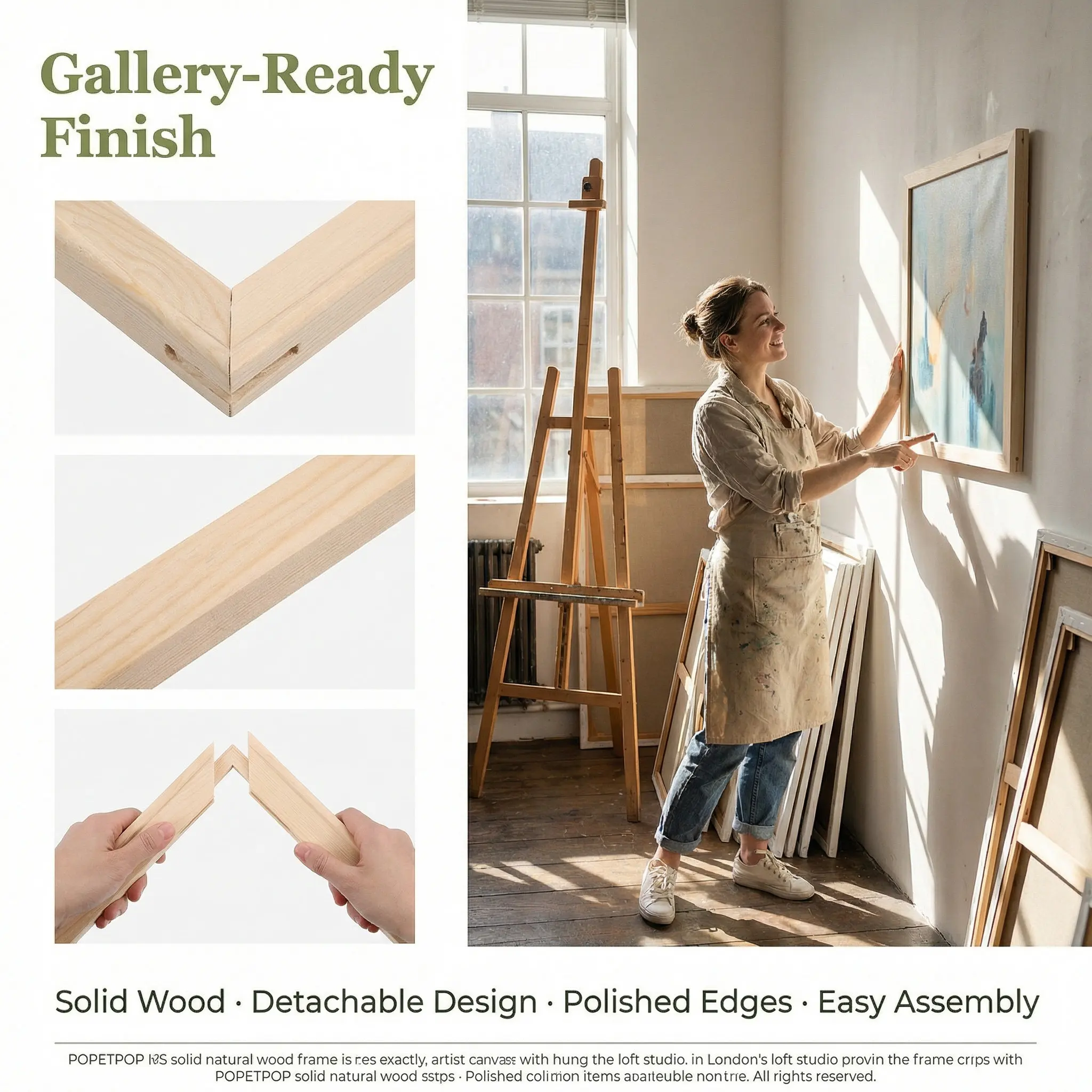 40x40cm Wooden Canvas Frame Solid Wood DIY Removable Stretcher Bars for Oil Painting Posters Prints Digital Art Smooth Finish