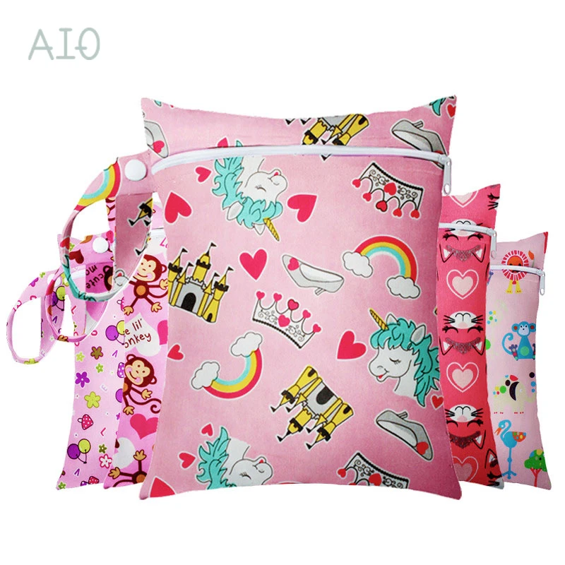 AIO 1Pcs 25x20cm Wet Bags Mini Size Diaper Bag Waterproof Reusable Wet Bag Printed Pocket Nappy Bags PUL Travel Wet Dry Bags