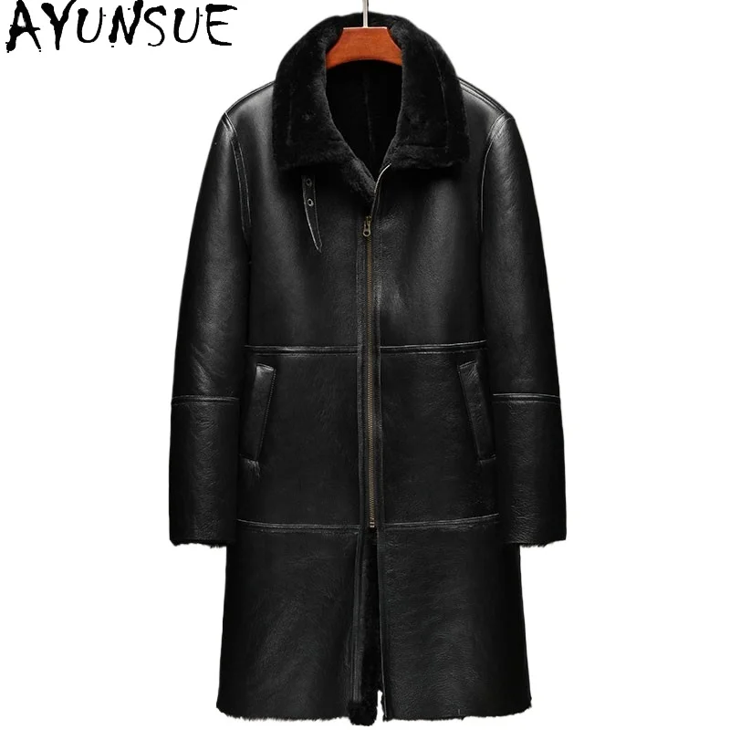 

AYUNSUE Natural Fur Coat Man Winter Long Genuine Sheepskin Leather Jacket Men Super Warm Leather Fur Jackets Abrigo Pelo Hombre