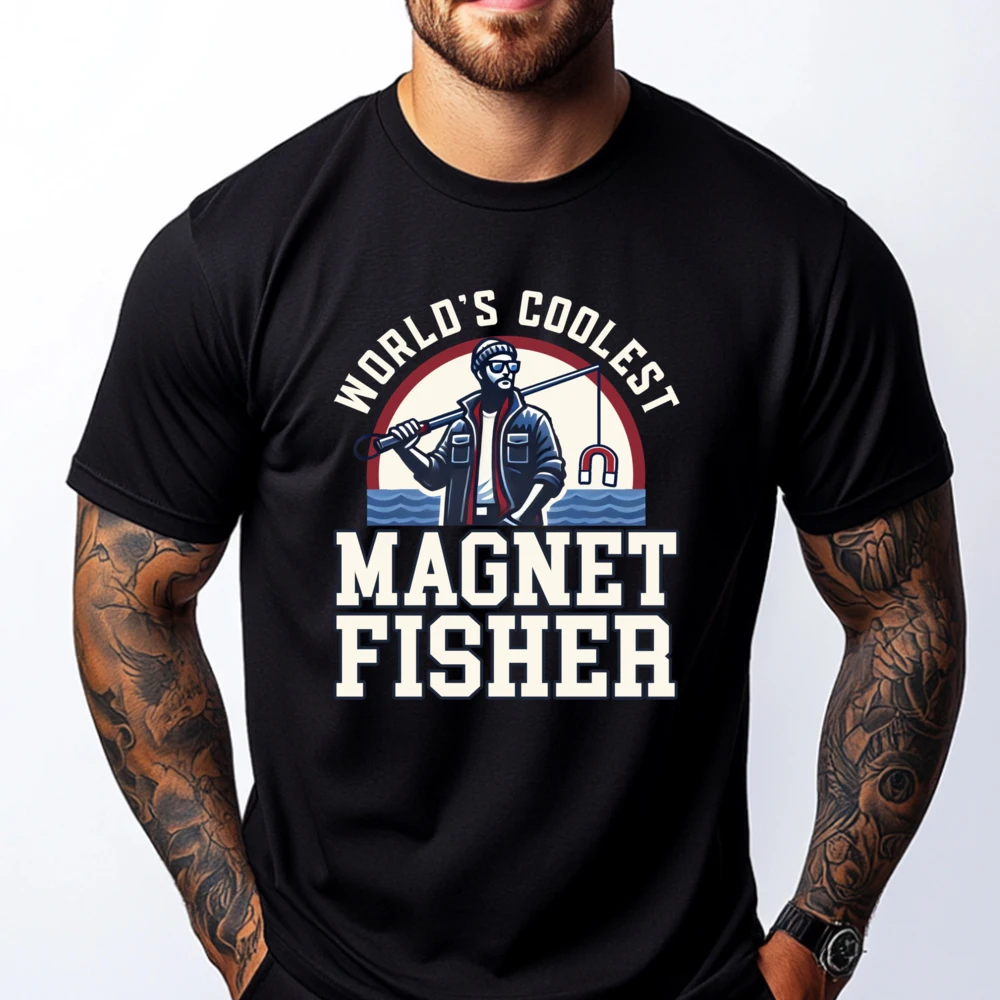 

World Is Coolest Magnet Fisher Treasure Hunt Metal Fishing Male T Shirt Men Camisa Brand T Shirt Original Mens T-Shirts Street