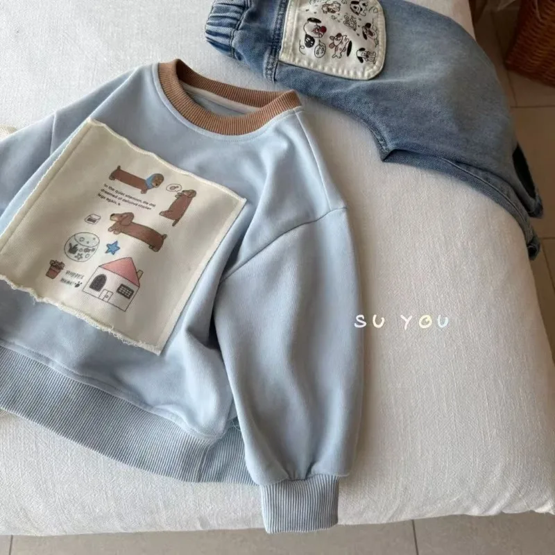UNITIM Herbst Kinder Jungen Sweatshirts mit Hundemotiv Kinder Babys Jungen Pullover Lässiger Rundhals-Kragen Kleinkinder Jungen Langarm – Detail 2