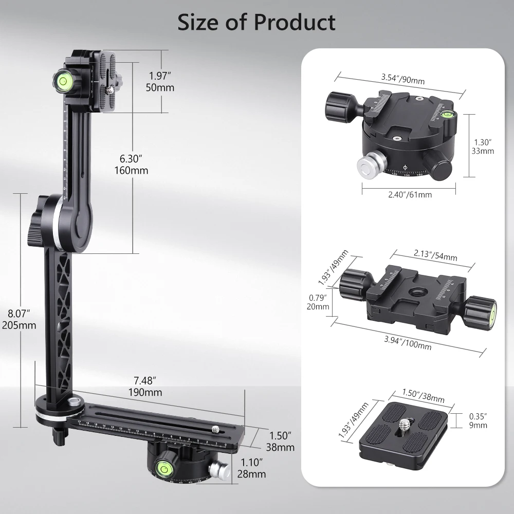 ARTCISE GH8 Cantilever Gimbal Bracket 720° Panoramic Aluminium Alloy CNC with Quick Release Plate for Tripod DSLR Camera Lens