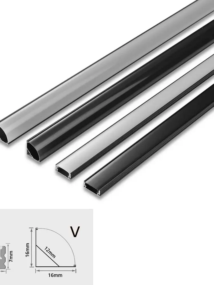 1-30PCS/Lot 0.5m Black V/U LED Aluminum Profile For 5050 5630 Channel Holder Milky Cover Cabinet Closet Linear Bar Strip Lights