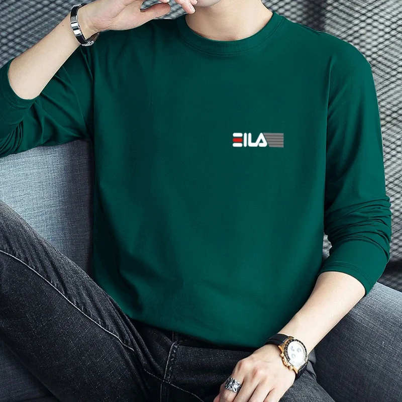 2024 HEAD Brand New Men\'s T-Shirts Long Sleeve Slim Men T-Shirt Young Man Pure Color Tops Tees Shirt O-Neck For Male Boys Tshirt