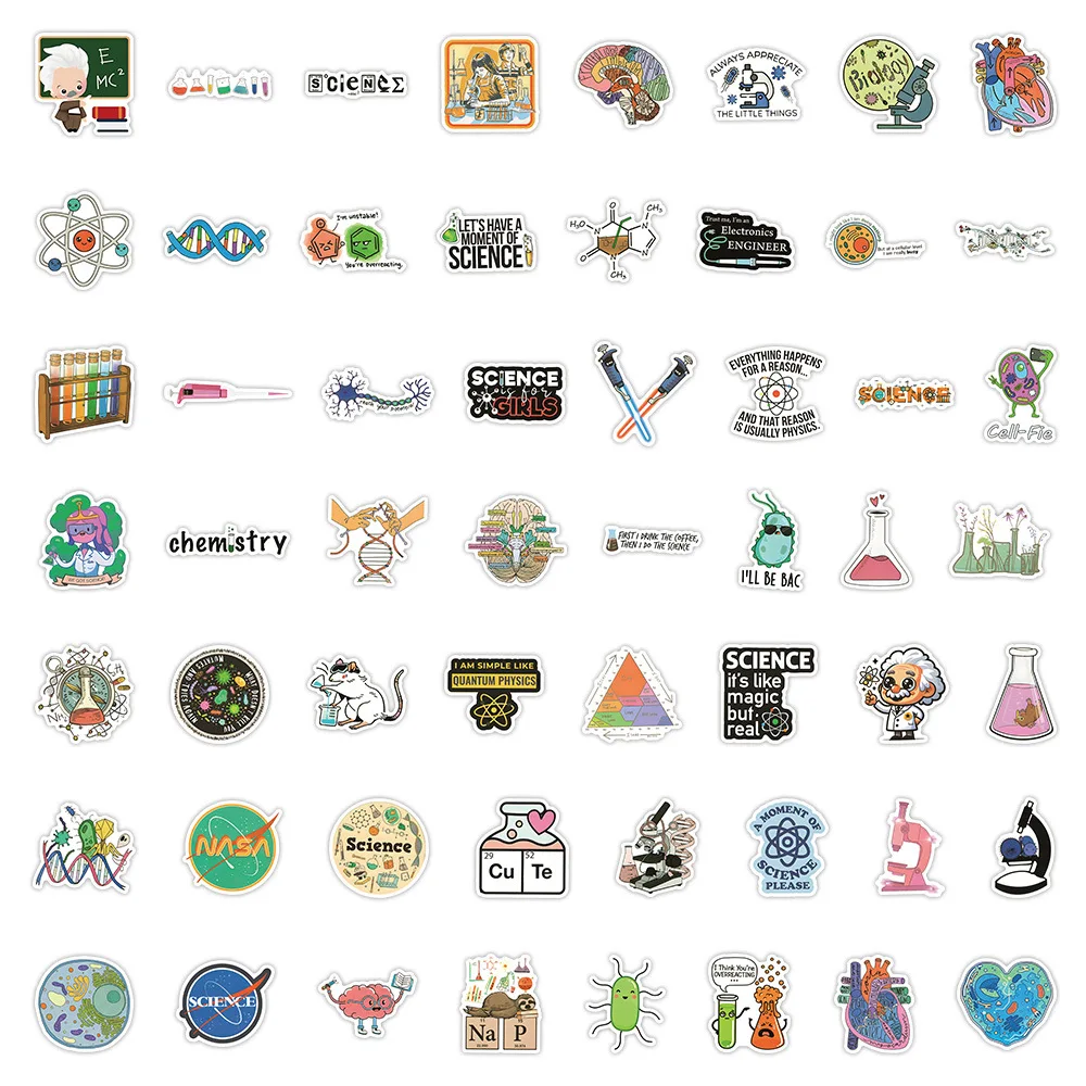 50/110 قطعة عنصر العلوم مضحك ملصقات الكرتون الكيمياء الفيزياء تجربة دراسة ملصق مائي محمول الغيتار الدراجة الكتابة على الجدران لعبة طفل #6